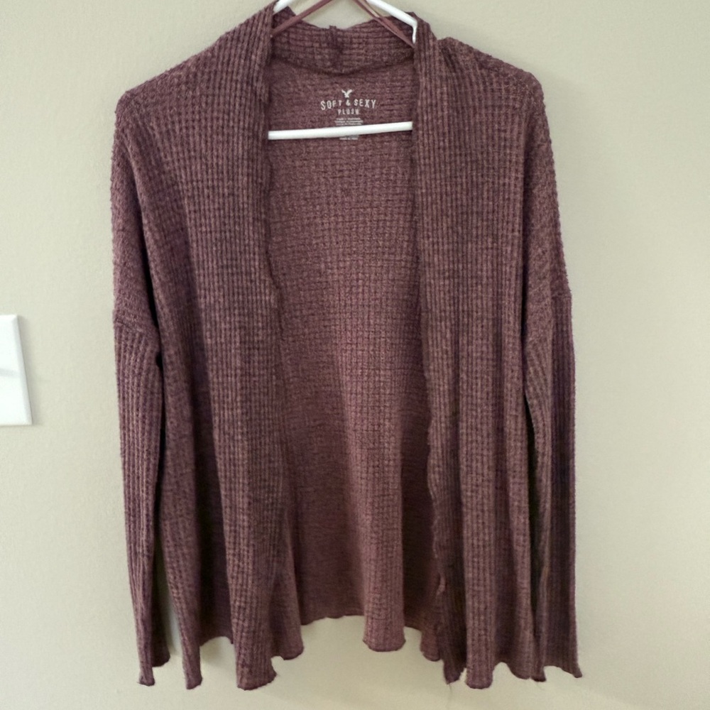 American Eagle Soft & Sexy Waffle Knit Cardigan, Mauve, XS